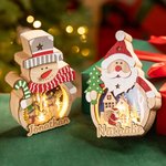 Gepersonaliseerd Kerstman Sneeuwpop Houten Ornament met Naam en LED Licht Woondecoratie Kerstcadeau voor Familie en Vrienden