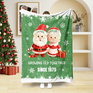 Personalised Christmas Couple Growing Old Together Soft Throw Blanket with Name Text and Year Home Decor Christmas Gift for Couple