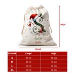 Personlig canvasväska med dragsko och tryck av bjällra vintergröna och tomteluva med initialer och text perfekt julklapp till familj och barn