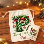 Personalised Merry Christmas Cute Elf Canvas Drawstring Gift Bag with Name and Initial First Christmas Party Favors for Kids Family