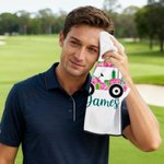 Personalized Colorful Golf Cart Waffle Golf Towel with Name and Hanging Clip Sports Accessories Birthday Gift for Golf Players