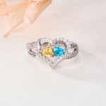 Gepersonaliseerde dubbele hart geboortestenen zirkoon ring met gegraveerde naam en tekst sieraad verjaardagscadeau voor vrouwen