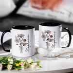 Personalized Birth Flower Bouquet 11 oz 15 oz Ceramic Coffee Mug with Name Daily Use Birthday Christmas Gift for Family Friend