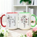 Personalized Birth Flower Bouquet 11 oz 15 oz Ceramic Coffee Mug with Name Daily Use Birthday Christmas Gift for Family Friend