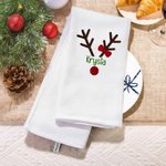 Personalised Embroidered Christmas Reindeer Waffle Tea Towel with Name Kitchen Decor Christmas Gift for Family Friend