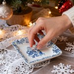 Personalized Toile De Jouy Snowman Santa Claus Nutcracker Ceramic Trinket Jewelry Dish with Name Daily Use Christmas Gift for Women