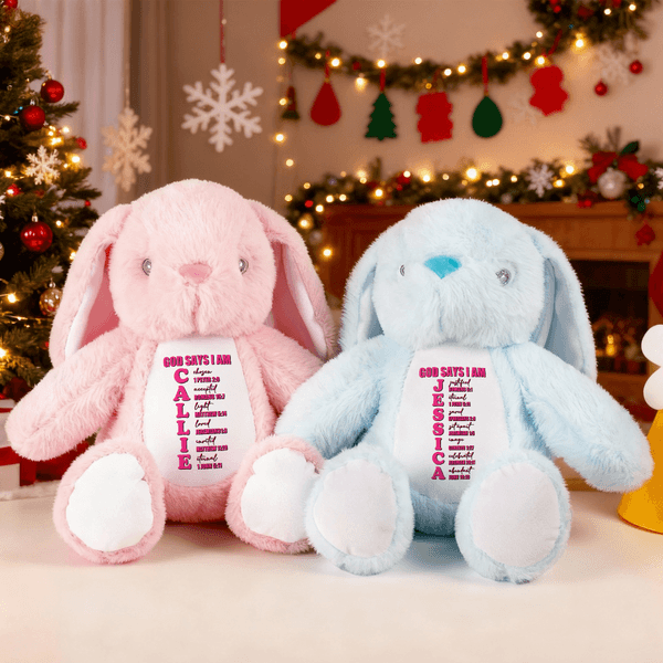 Personalized God Says Bible Stuffed Plush Rabbit Bunny Toy with Name and Letters Christmas Birthday Gift for Kids