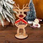 Personlig rödnosig ren träborddekoration med namn familje julfest dekoration perfekt julklapp för barn och familj