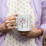 Personalized Birth Flower Bouquet 11 oz 15 oz Ceramic Coffee Mug with Name Daily Use Birthday Christmas Gift for Family Friend