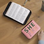 Personalised She is Bible Verses Multicolour PU Leather Book Cover with Name Christmas Birthday Baptism Gift for Christian Family Friends