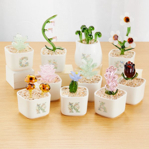 Cactus Succulent Artificiel Personnalisé Plantes en Pot en Verre Teinté avec Initiales Décor Bureau Etagère Cadeau d'Anniversaire pour les Enthousiastes des Plantes Tueuses