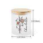 Personalised Birth Flower Bouquet LED Candle Jar with Name and Wooden Lid Christmas Birthday Gift for Family Friends