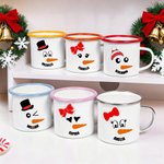 Personalized Cute Carrot Nose Snowman Face Design 12 oz Enamel Mug with Name Daily Use Christmas Gift for Kids