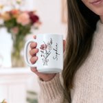 Personalized Birth Flower Bouquet 11 oz 15 oz Ceramic Coffee Mug with Name Daily Use Birthday Christmas Gift for Family Friend