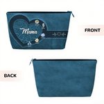 Personalized Retro Heart Design 1-12 Birth Flowers Portable Makeup Bag with Name and Title Birthday Anniversary Christmas Gift for Mom Grandma