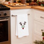 Personalised Embroidered Christmas Reindeer Waffle Tea Towel with Name Kitchen Decor Christmas Gift for Family Friend
