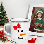 Personalized Cute Carrot Nose Snowman Face Design 12 oz Enamel Mug with Name Daily Use Christmas Gift for Kids