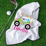 Personalized Colorful Golf Cart Waffle Golf Towel with Name and Hanging Clip Sports Accessories Birthday Gift for Golf Players
