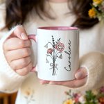 Personalized Birth Flower Bouquet 11 oz 15 oz Ceramic Coffee Mug with Name Daily Use Birthday Christmas Gift for Family Friend