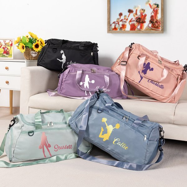 Henkilökohtainen Cheerleading tyttö siluetti vedenpitävä matka Duffel laukku nimi Travel Accessory syntymäpäivälahja Cheerleaders Sport Lovers