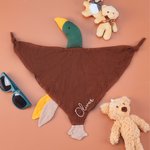 Personalized Cute Mallard Duck Goose 100% Cotton Soft Baby Security Blanket with Embroidered Name Birthday Baby Shower Gift for Newborn New Mom
