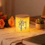 Personalised Birth Flower Bouquet LED Candle Jar with Name and Wooden Lid Christmas Birthday Gift for Family Friends