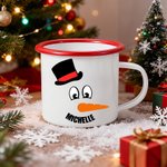 Personalized Cute Carrot Nose Snowman Face Design 12 oz Enamel Mug with Name Daily Use Christmas Gift for Kids