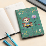Personalised Book Cartoon Reading Character A5 A6 PU Leather Notebook with Name and Birth Flower Birthday Gift for Bookworms