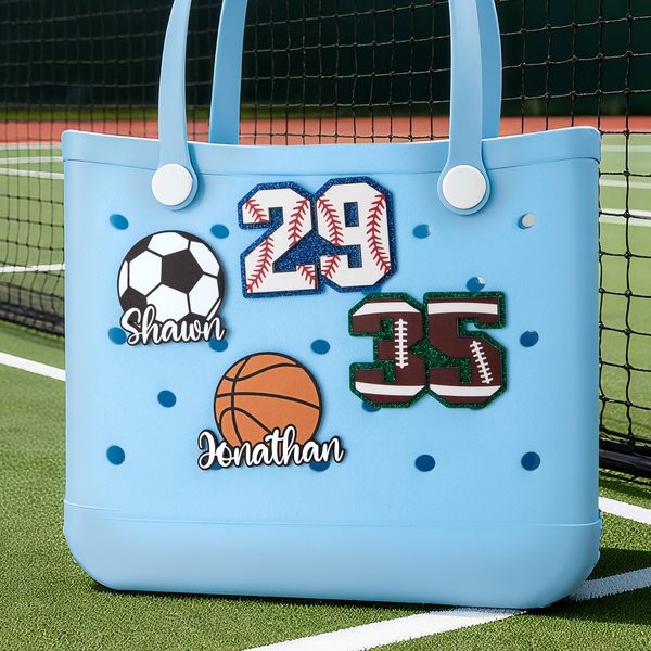 Personalizado de acrílico de béisbol Softball Fútbol Deportes Nombre Número Bolsa Charm Accesorios para Bogg Equipo Deportivo Regalo de cumpleaños para los amantes del deporte