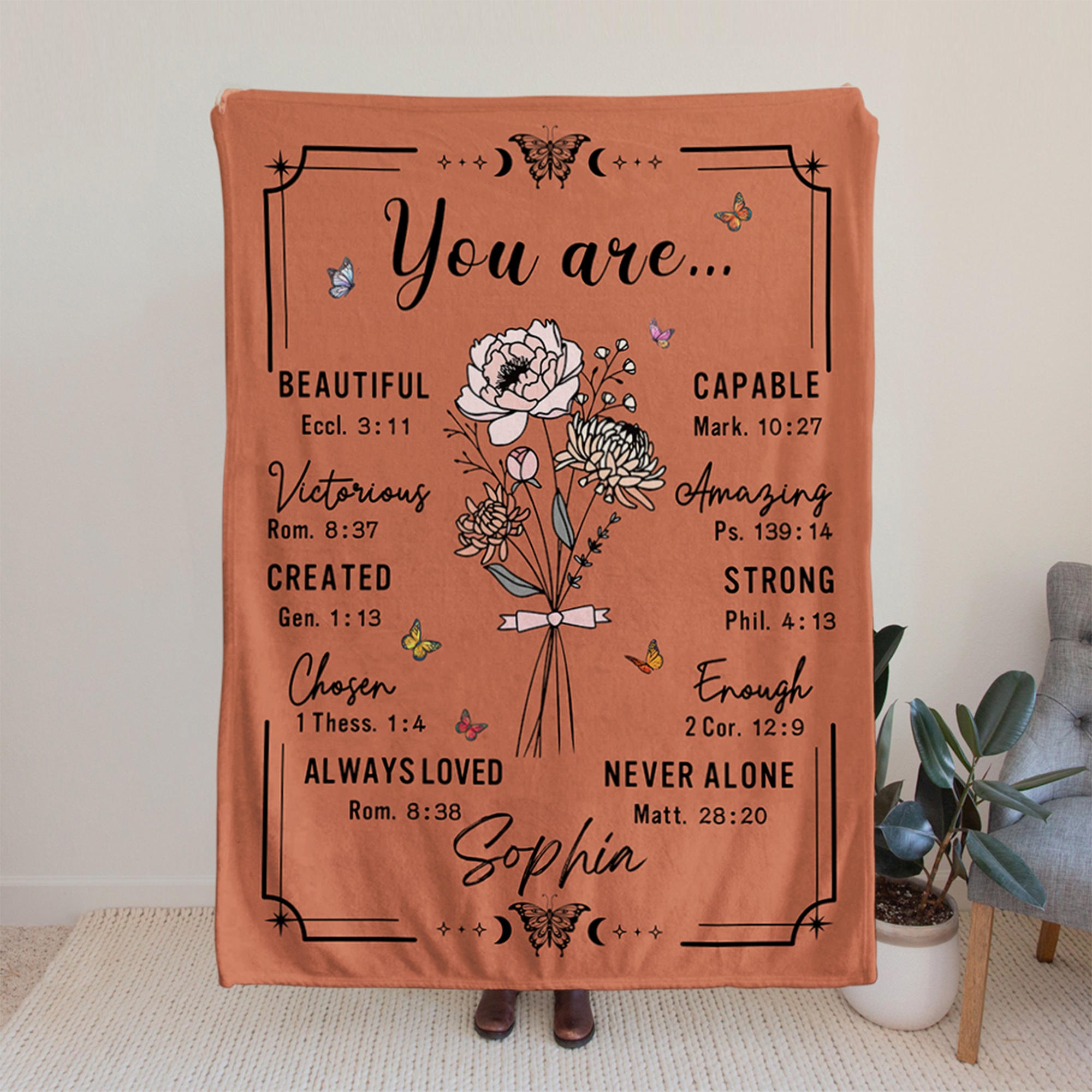 Personnalisé Vous êtes la fleur de naissance verset biblique design couverture douce avec nom jour religieux anniversaire cadeau de Noël pour les femmes chrétiennes