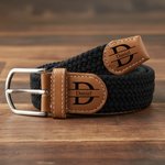 Personalized Initial Hole Free Elastic Woven Belt with Name Daily Wear Birthday Gift for Men Father