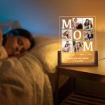 Personalised 6 Photos Acrylic LED Night Light with Wooden Base Title Text and Name Birthday Anniversary Gift for Mom Dad Grandparents