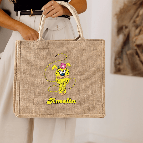 Personalised Cute Long Tailed Marsupilami Jute Tote Bag with Name Birthday Anniversary Christmas Gift for Friends Kids | Callie × Marsupilami®