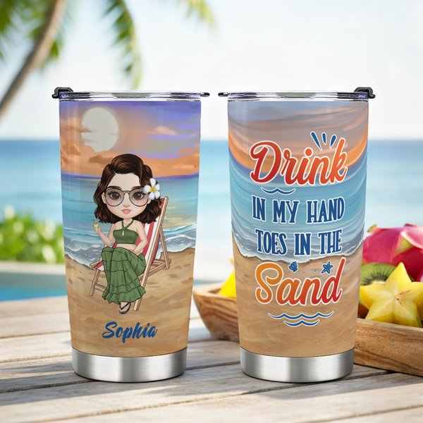 Personalized Sandbeach Cartoon Character 20 oz Insulated Tumbler with Name Travel Essential Daily Use Birthday Gift for Kid Family