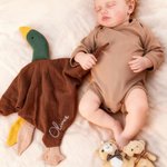 Personalized Cute Mallard Duck Goose 100% Cotton Soft Baby Security Blanket with Embroidered Name Birthday Baby Shower Gift for Newborn New Mom