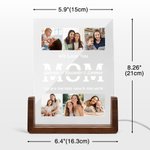 Personalised 6 Photos Acrylic LED Night Light with Wooden Base Title Text and Name Birthday Anniversary Gift for Mom Dad Grandparents