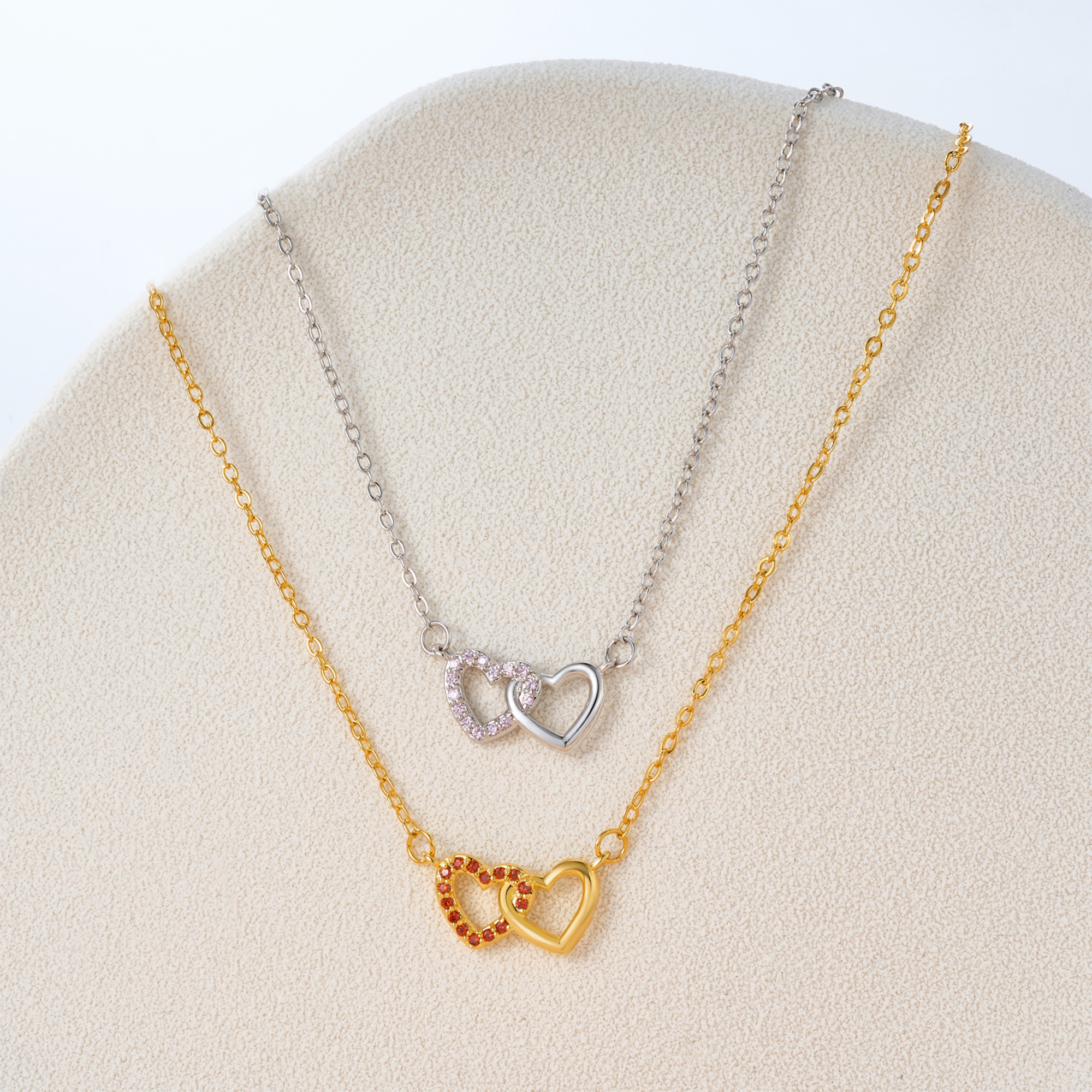 Collier Infini Double Coeurs Personnalisé avec Pierre de Naissance Bijoux délicats Cadeau d'Anniversaire pour Femmes