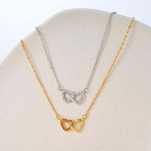 Personalized Double Hearts Infinity Necklace with Birthstone Dainty Jewelry Birthday Anniversary Gift for Women