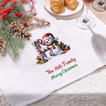 Personalized Christmas Elf Tree Snowman House Initial Waffle Tea Towel with Text Kitchen Decor Christmas Gift for Family Friends