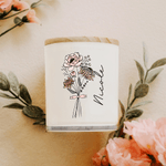 Personalised Birth Flower Bouquet LED Candle Jar with Name and Wooden Lid Christmas Birthday Gift for Family Friends