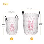 Personalised Coquette Bow Initial Name Laundry Basket with Handle Large Waterproof Storage Basket Nursery Decor Birthday Gift for Baby Girl