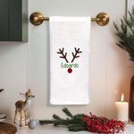 Personalised Embroidered Christmas Reindeer Waffle Tea Towel with Name Kitchen Decor Christmas Gift for Family Friend