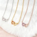 Personalized Double Hearts Infinity Necklace with Birthstone Dainty Jewelry Birthday Anniversary Gift for Women