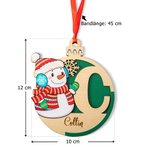 Personalisiertes Holzornament in Weihnachtskugelform mit Schneemann Ripsband Namen Initiale Haus Weihnachtsbaum Deko Weihnachtsgeschenk für Familie