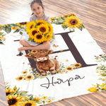 Personalised Cute Highland Cow Sunflowers Soft Throw Blanket with Name and Initial Home Decor Birthday Baby Shower Gift for Kids