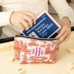 Personalized Chinoiserie Pagoda Makeup Bag with Monogram Mahjongg Accessory Christmas Birthday Gift for Women Mahjong Lovers