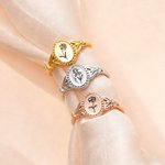 Personalized Engraved Birth Flower Signet Ring  Dainty Jewelry Anniversary Christmas Birthday Gift for Her