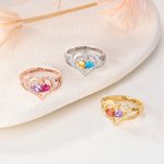 Gepersonaliseerde dubbele hart geboortestenen zirkoon ring met gegraveerde naam en tekst sieraad verjaardagscadeau voor vrouwen