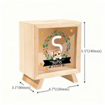Personalized Cute Animal Christmas Wreath Wood Clear Money Box Piggy Bank with Name and Initial Desk Decor Christmas Gift for Kids