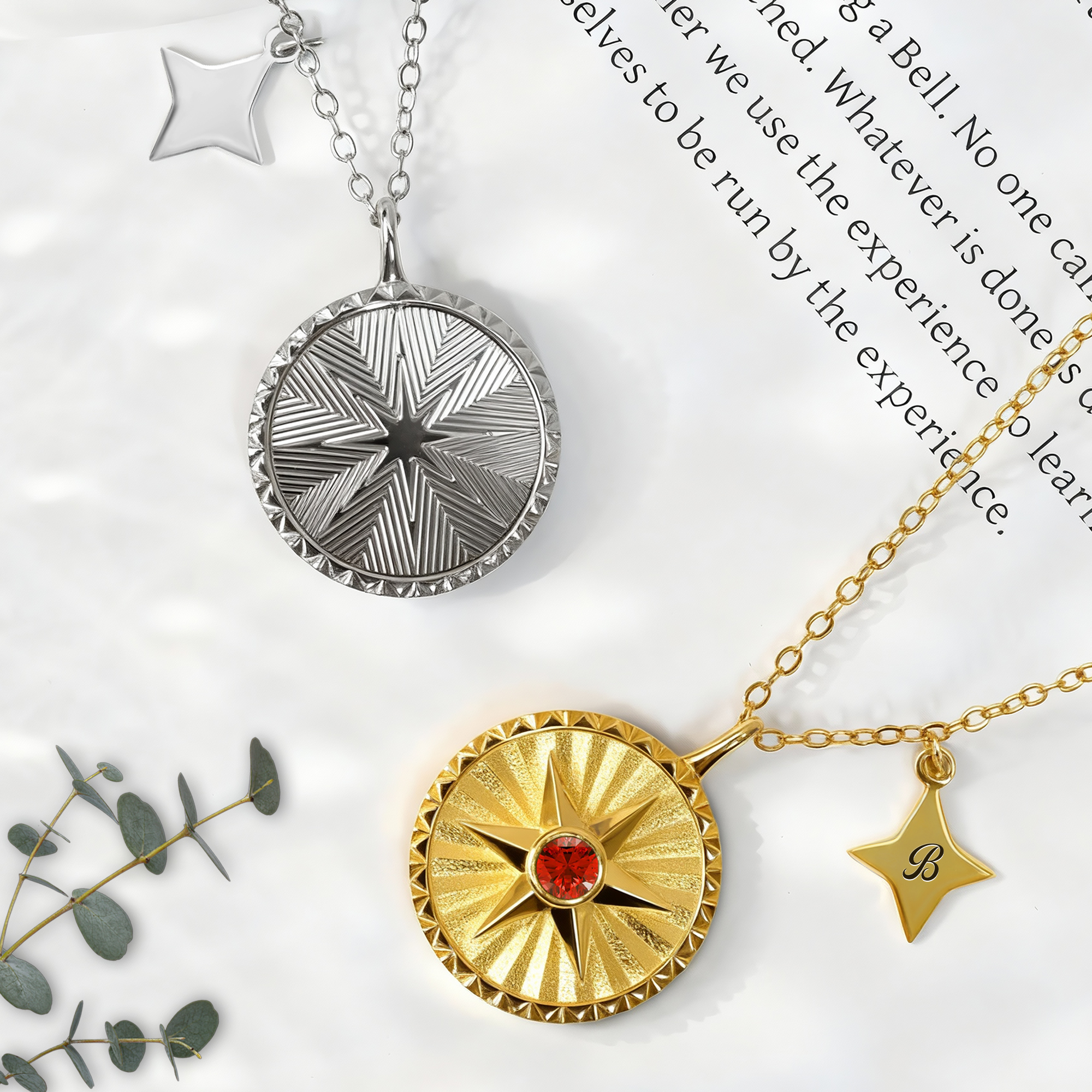 Collier de pièces de monnaie personnalisées Hexagram Guardian Energy Medal avec pierre de naissance et initiale Bijoux de famille délicats Cadeau d'anniversaire pour les femmes et les hommes